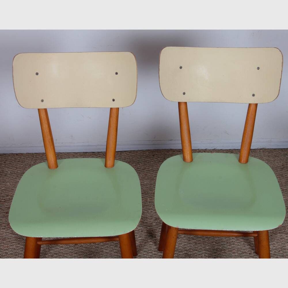 Suite de 4 chaises vintage en bois, éditées par Ton, 1960