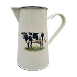 Broc water or milk in enamelled sheet metal small model with a cow pattern