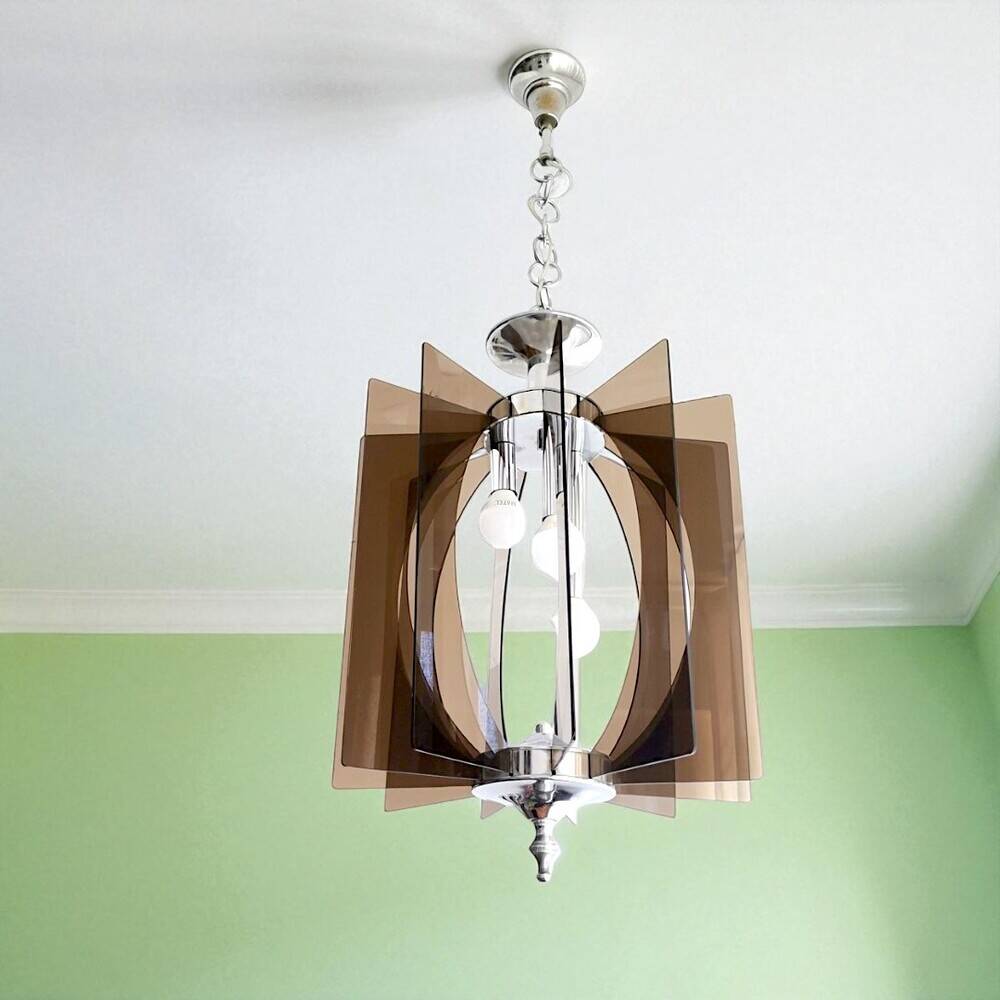 Mid Century Modern chromed chandelier for 3 lights