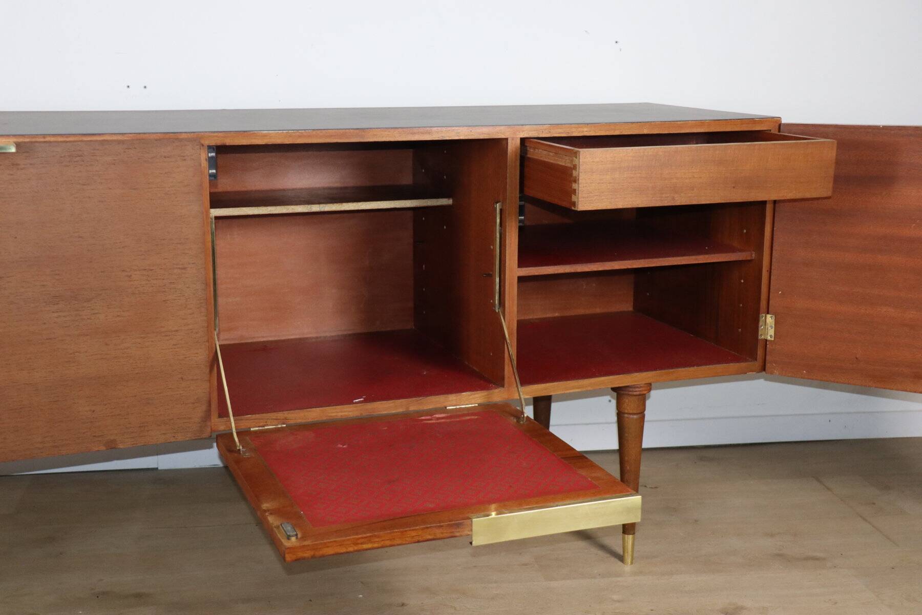 Enfilade vintage en teck et laiton - Années 70