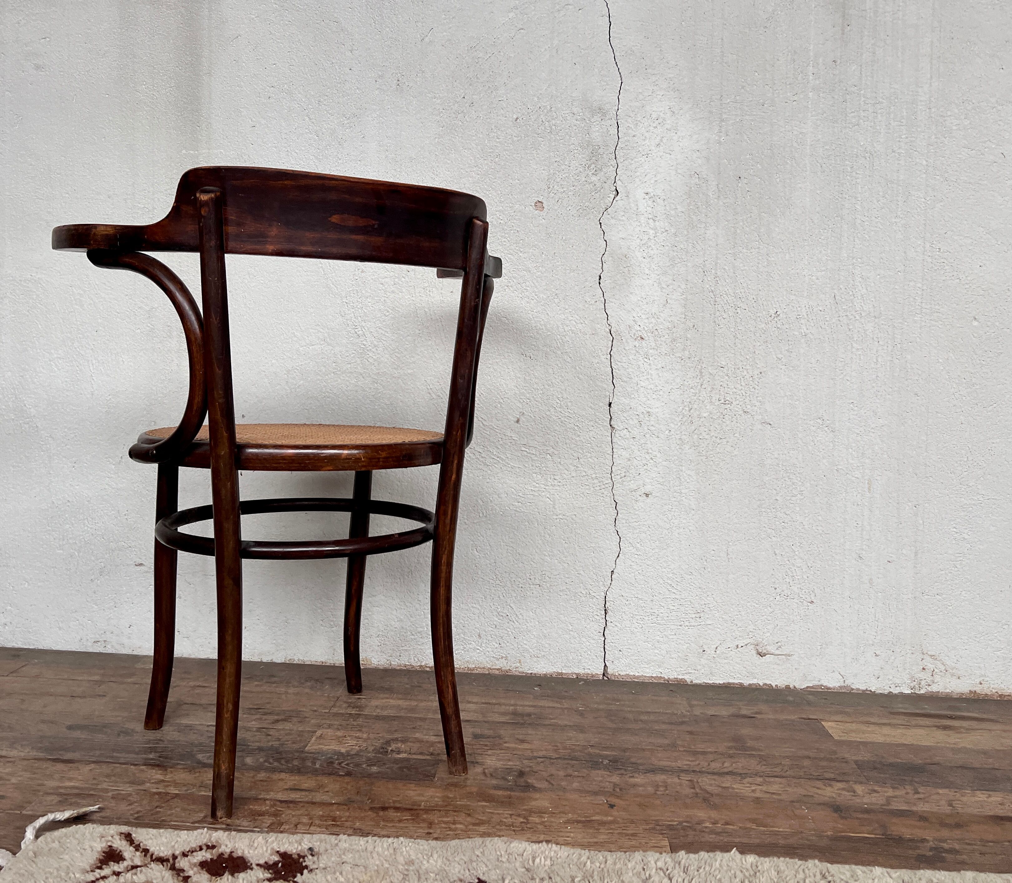 Office armchair bistrot Fischel cannée vintage cannage 1950