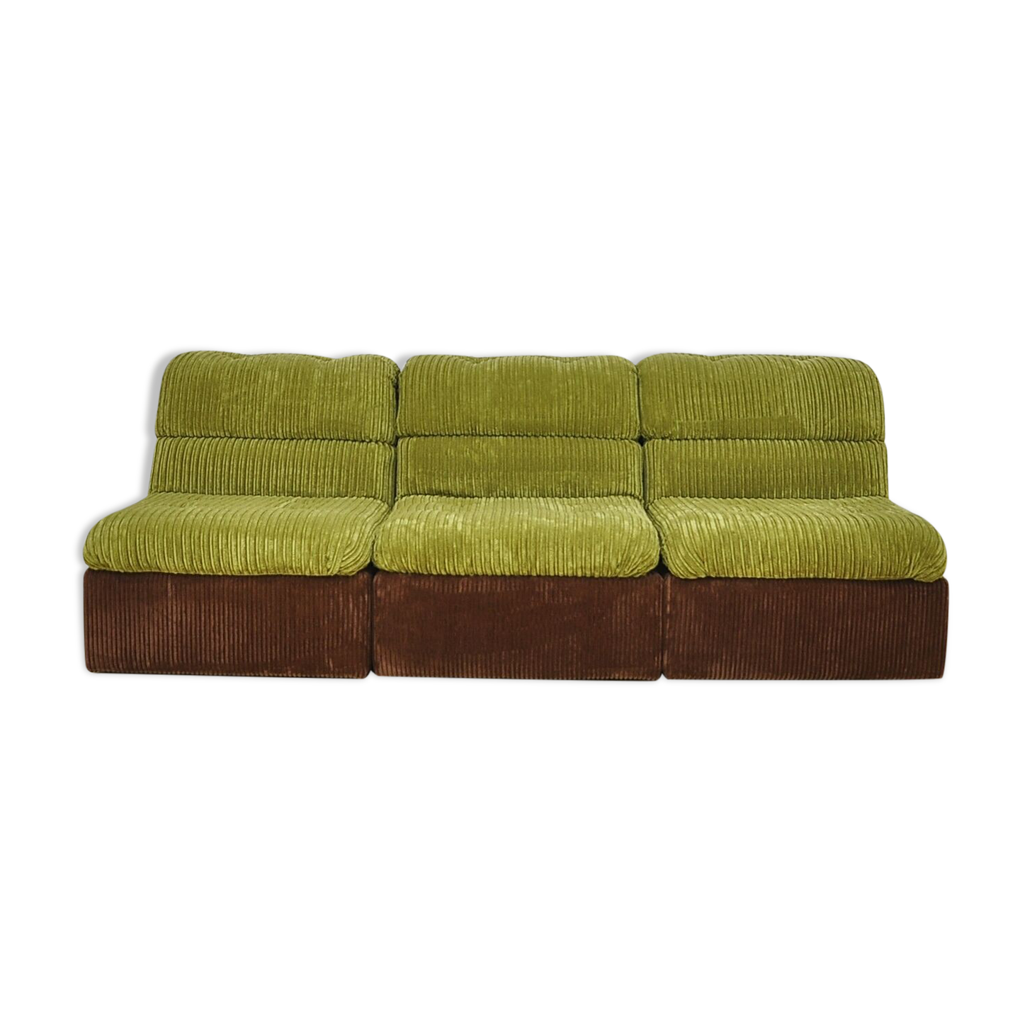 Green and brown corduroy modular sofa, 1970s.