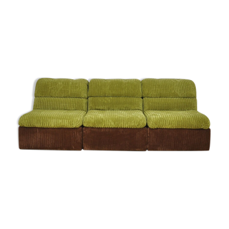 Green and brown corduroy modular sofa, 1970s.