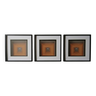 Triptych Vintage Optical Art Table - Victor Vasarely - Frames 40x4