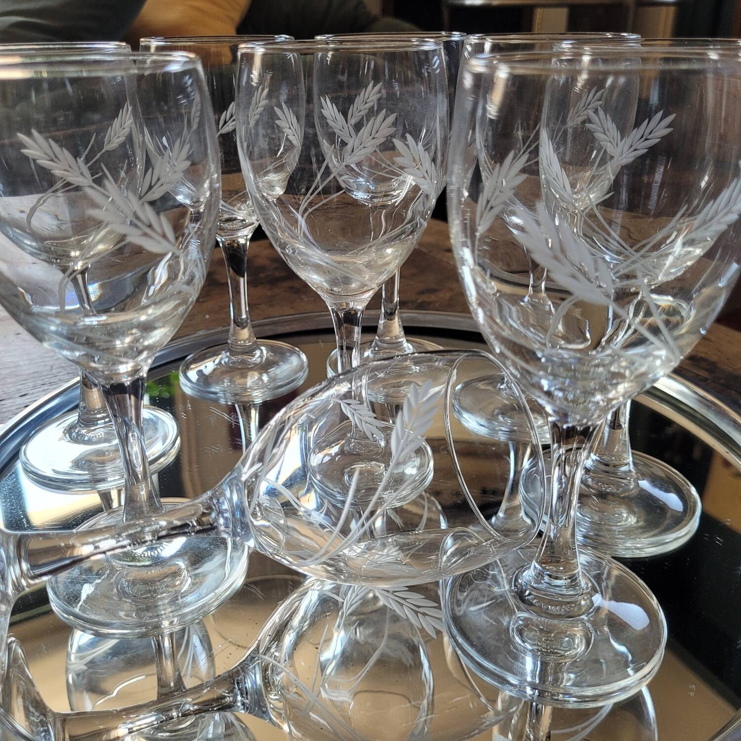 9 Verres à Pied Vintage Épi de Blé Ciselé