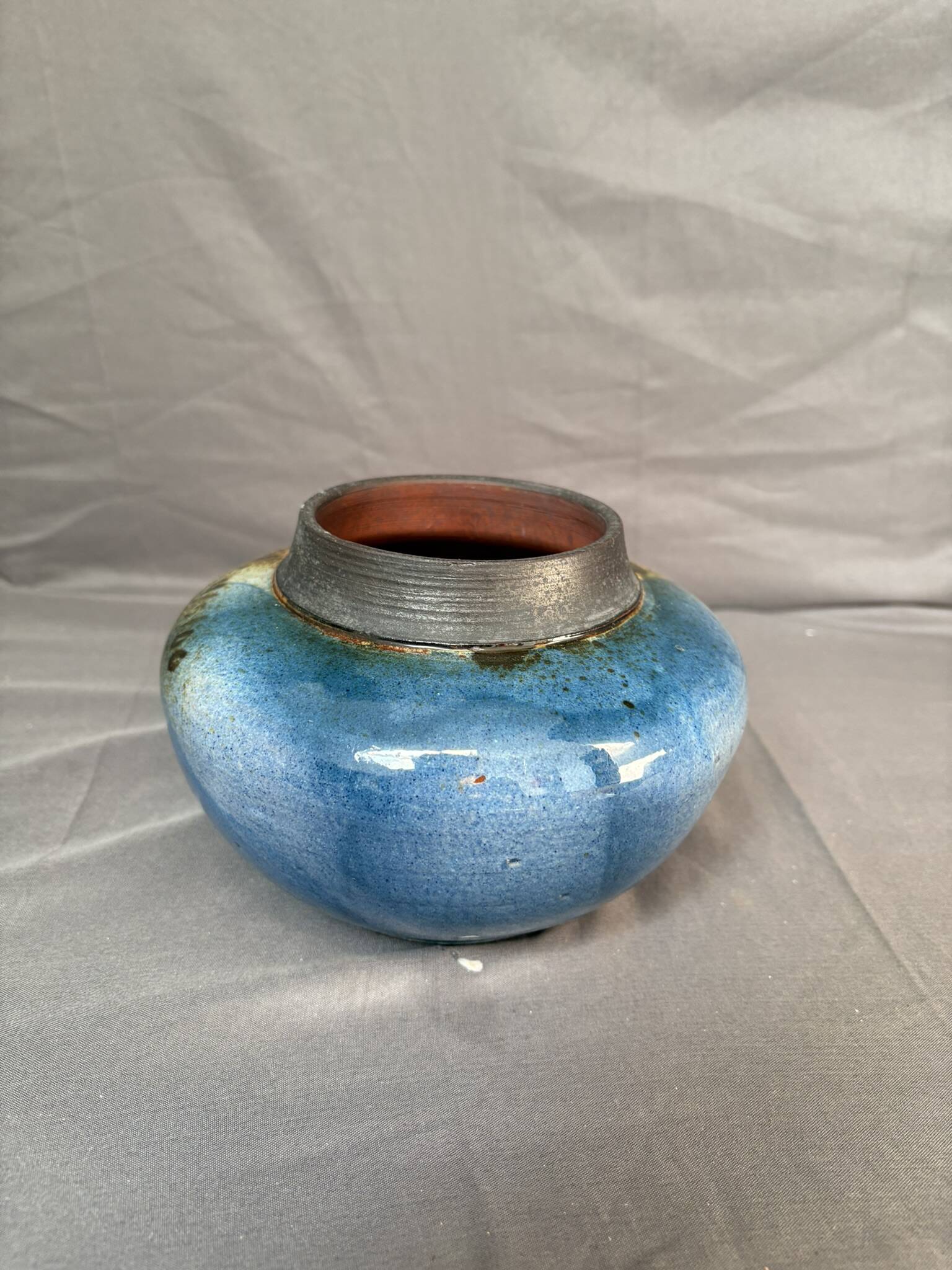Old Round Vase Ceramic Germany Signed Erik Blue Decor