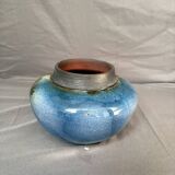 Old Round Vase Ceramic Germany Signed Erik Blue Decor