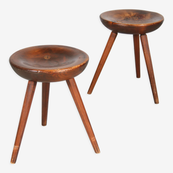 1950s pine tripod stool from France