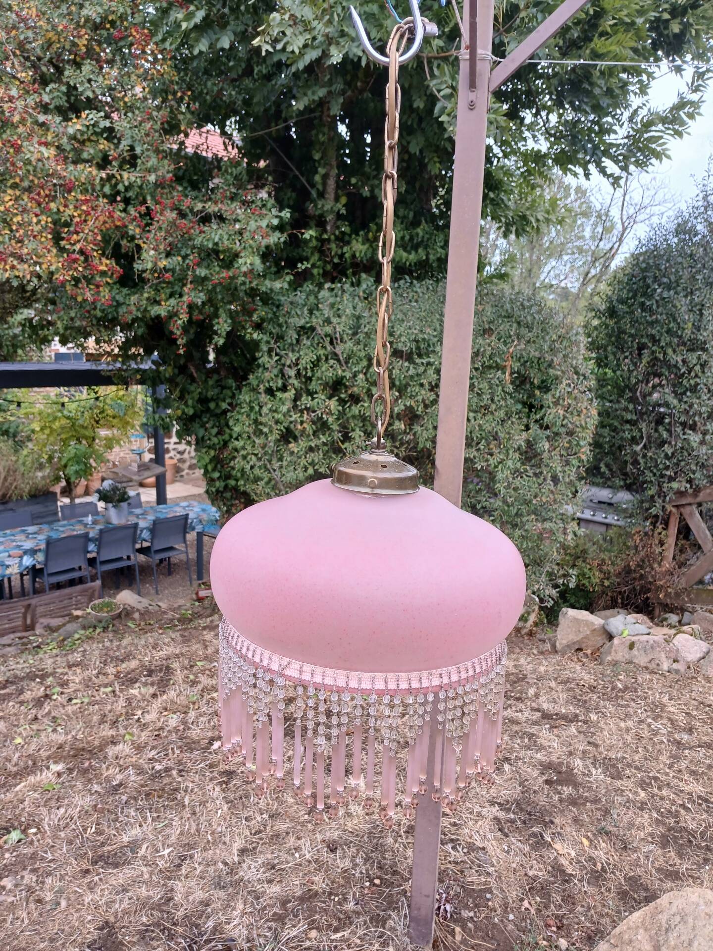 Suspension vintage en verre dépoli