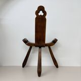 Brutalist hand carved oak Spanish tripod chair , 1970s