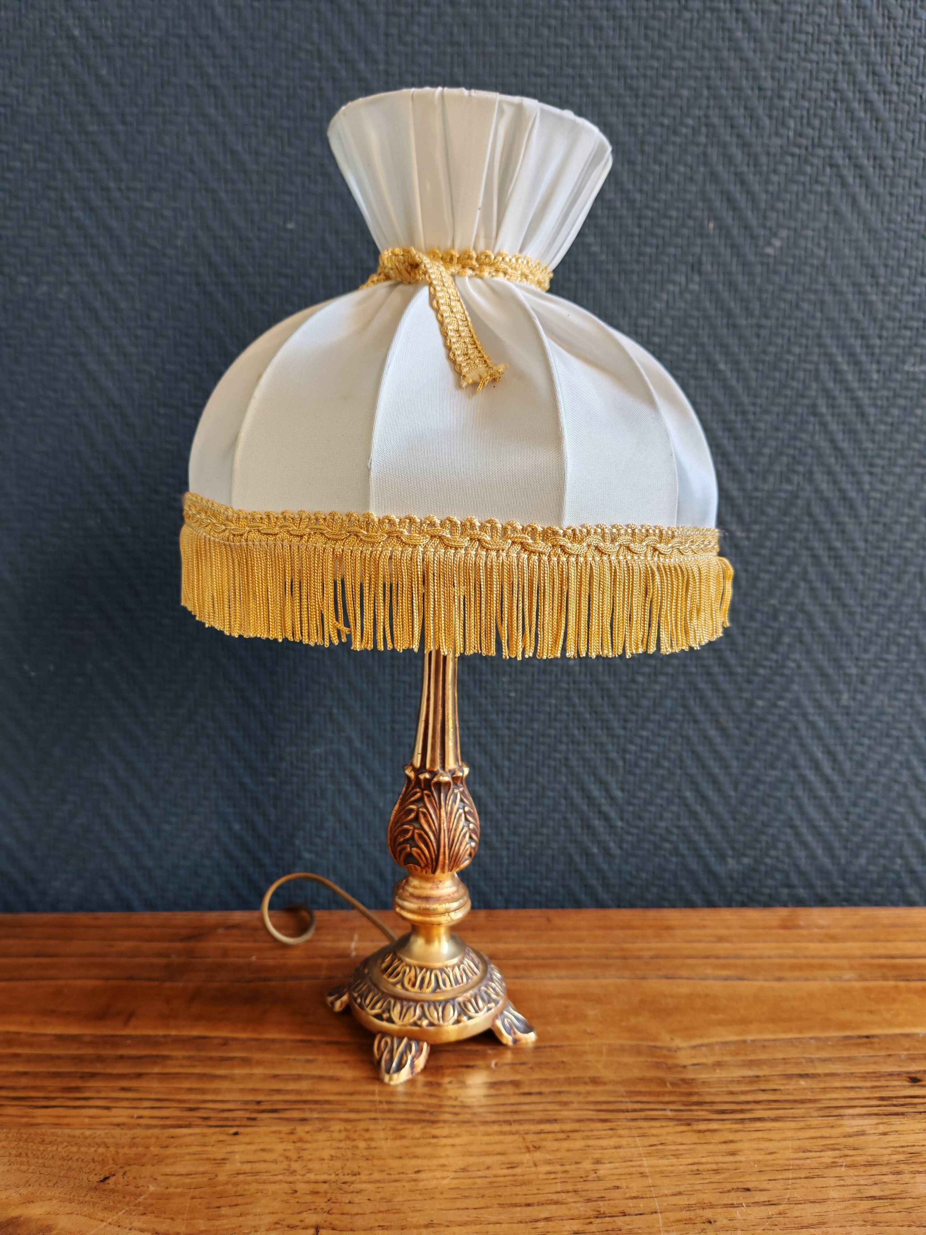 Vintage Gold Brass Table Lamp – Pleated Umbrella Style Lampshade