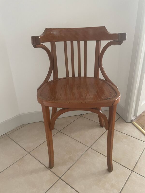 Fauteuil ancien baumann bois dossier cintré vintage