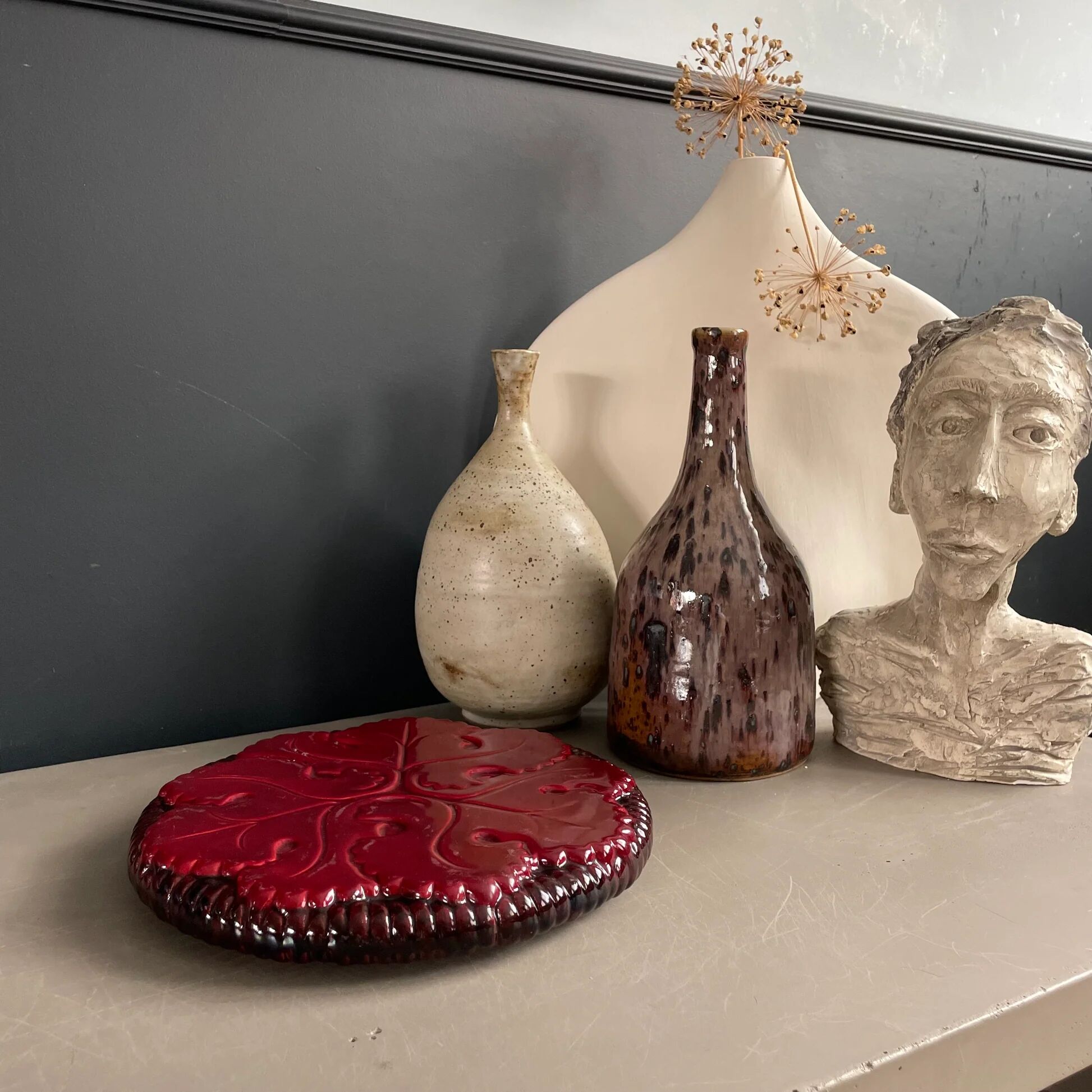 Burgundy ceramic trivet