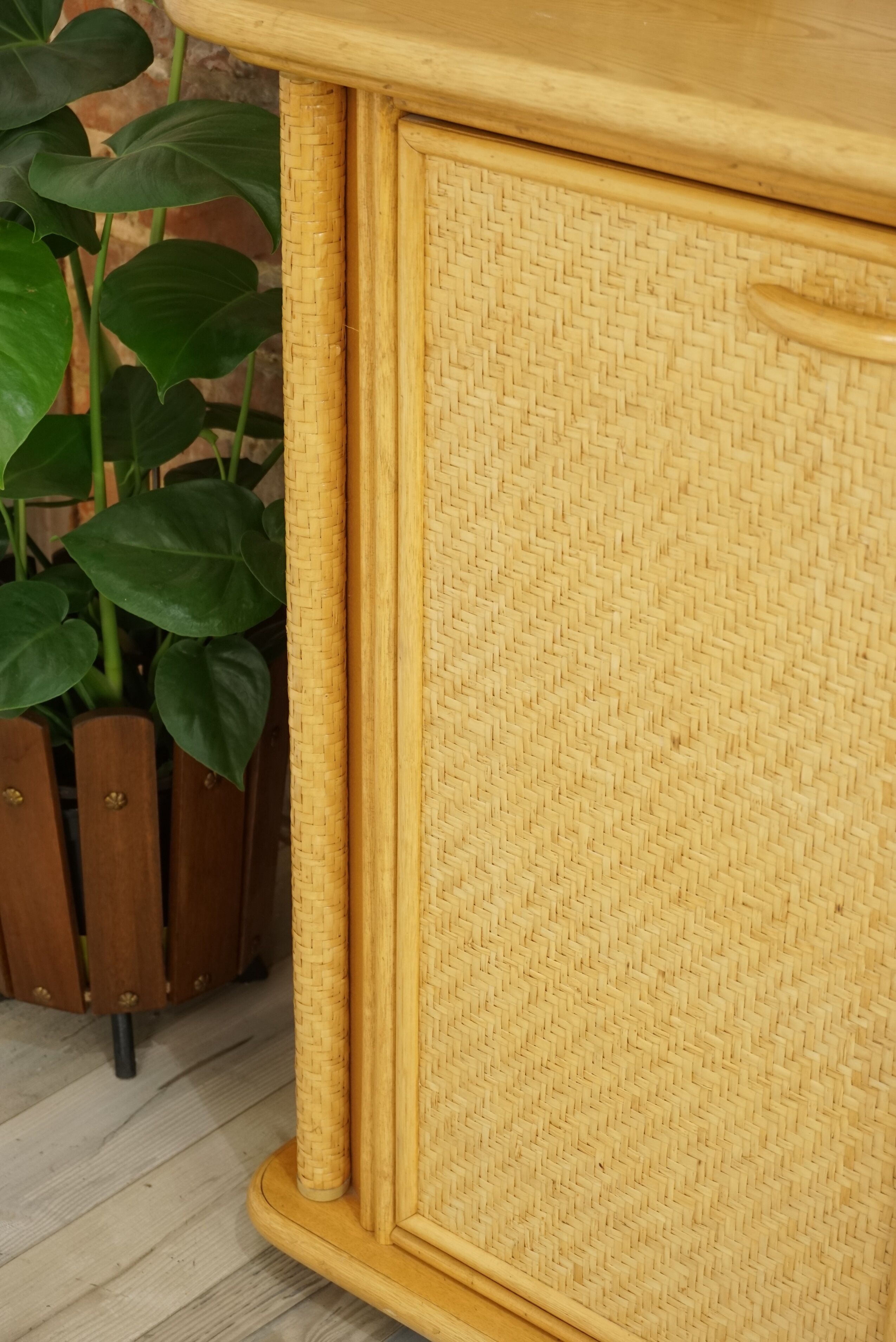 Wooden and rattan sideboard