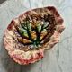 Leaf-shaped catchall dish in barbotine / vintage majolica Flamed enamels