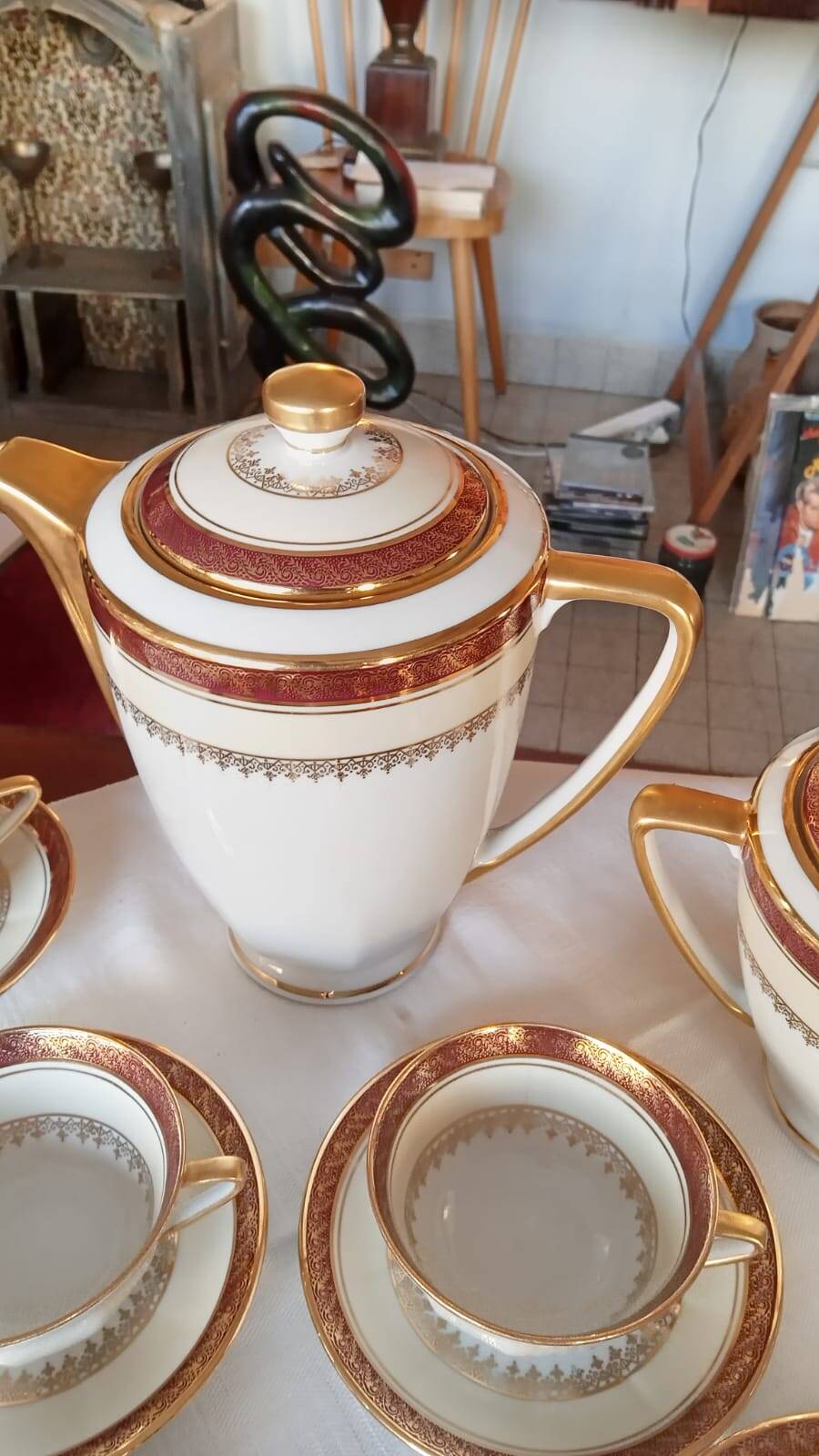 Vilatte Limoges Porcelain Coffee Service 13 Pieces, 11 People 1950