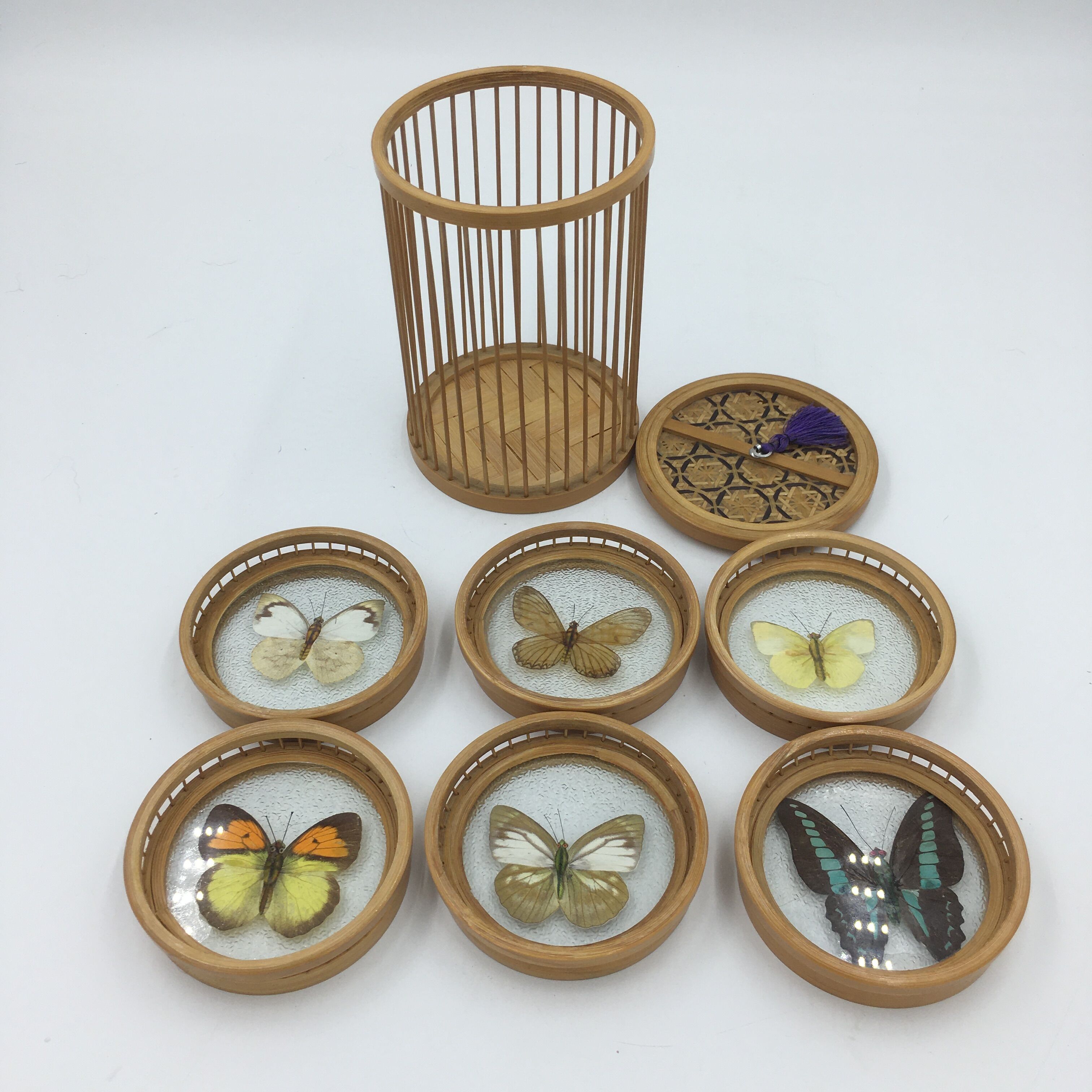 Wicker and butterflies coasters