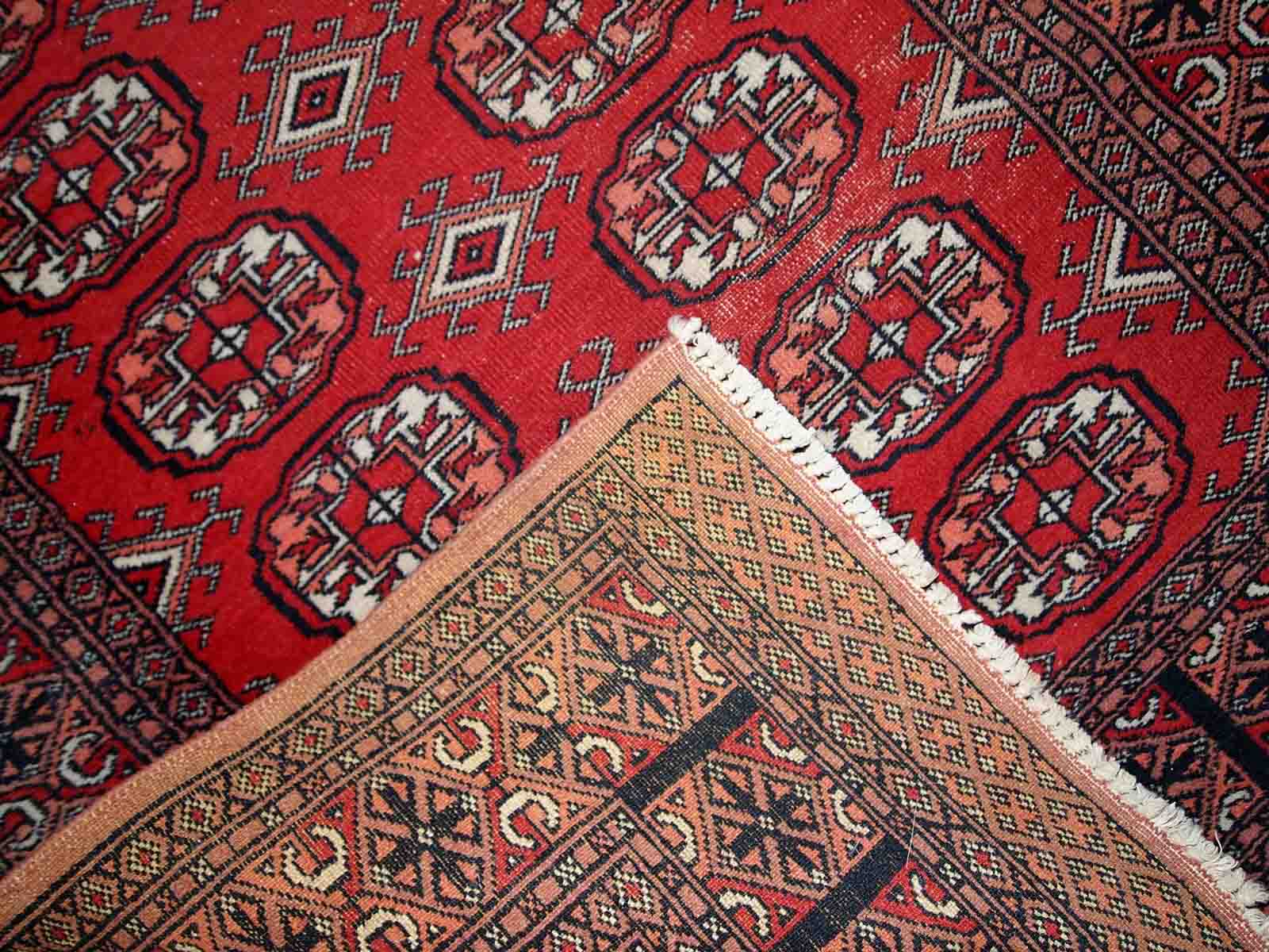 Vintage carpet Uzbek Bukhara handmade 83cm x275cm 1960s, 1C739