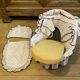 1960s wicker cradle with mattress and drapes.