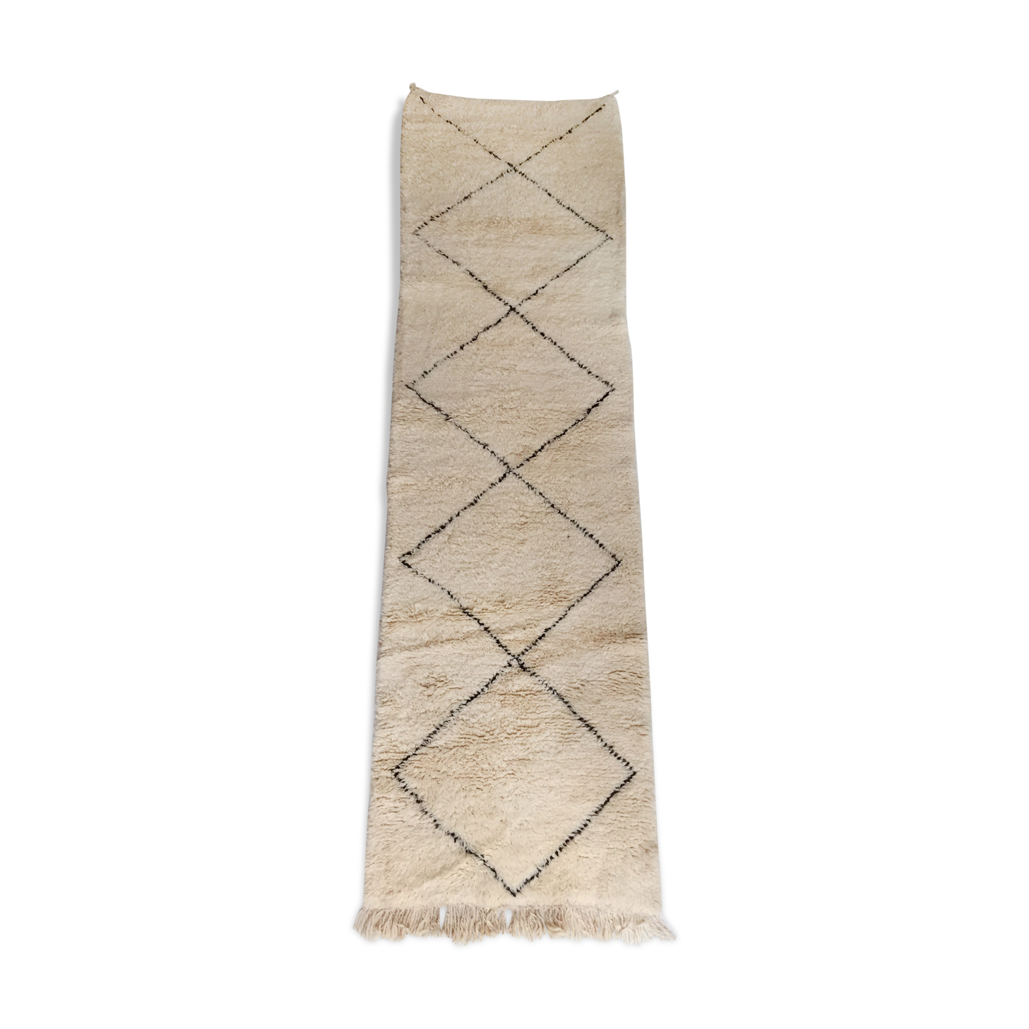 Moroccan Berber carpet Beni Ouarain with black diamonds 285x82cm