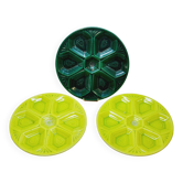 3 art deco oyster plates with green geometric decor