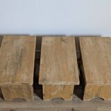 Trio of handcrafted blond wood stools