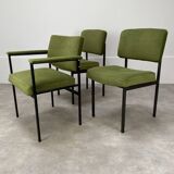 3 chairs 50s metal and green velvet ideal vintage style desk