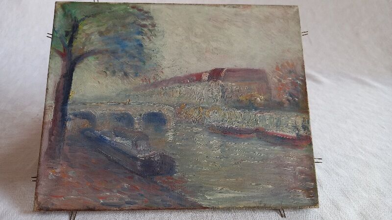 Old painting "edge of the Seine", oil painting