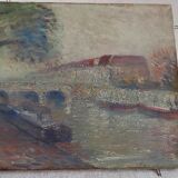 Old painting "edge of the Seine", oil painting