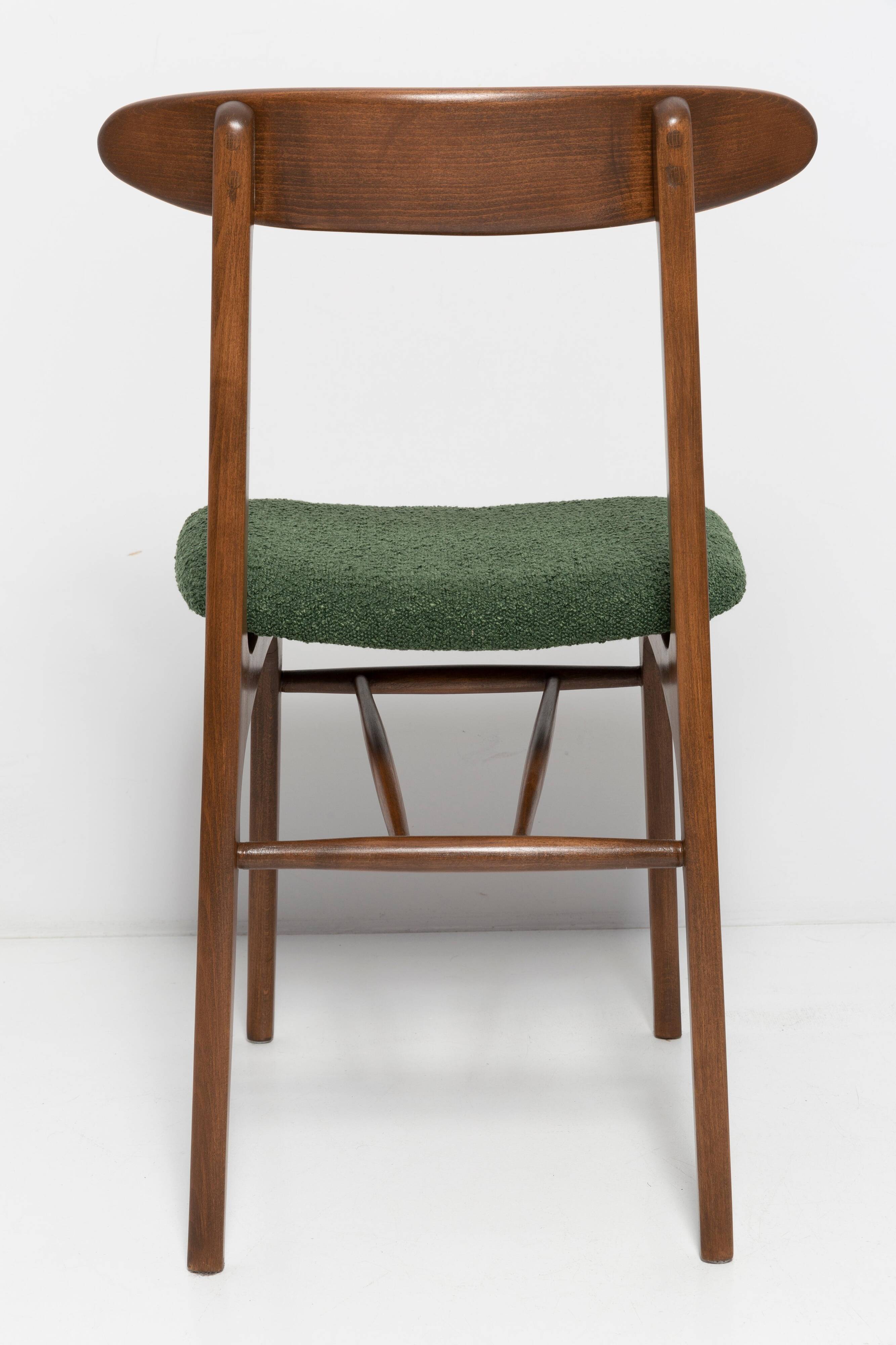 Mid Century Chair in Green Bouclé, Walnut Wood, Rajmund Halas, Poland, 1960s