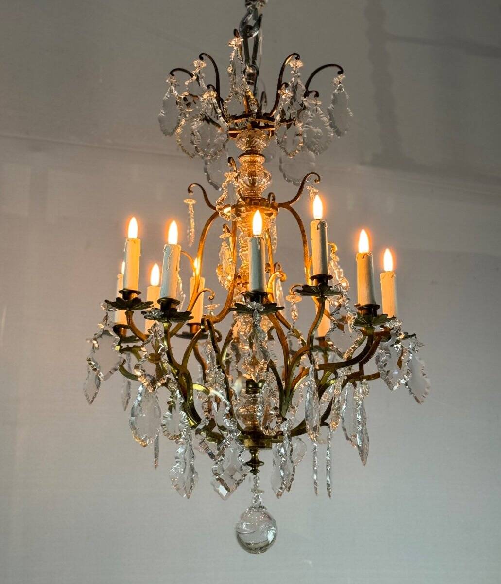 Louis XV style cage chandelier in gilded bronze decorated with tassels circa 1920