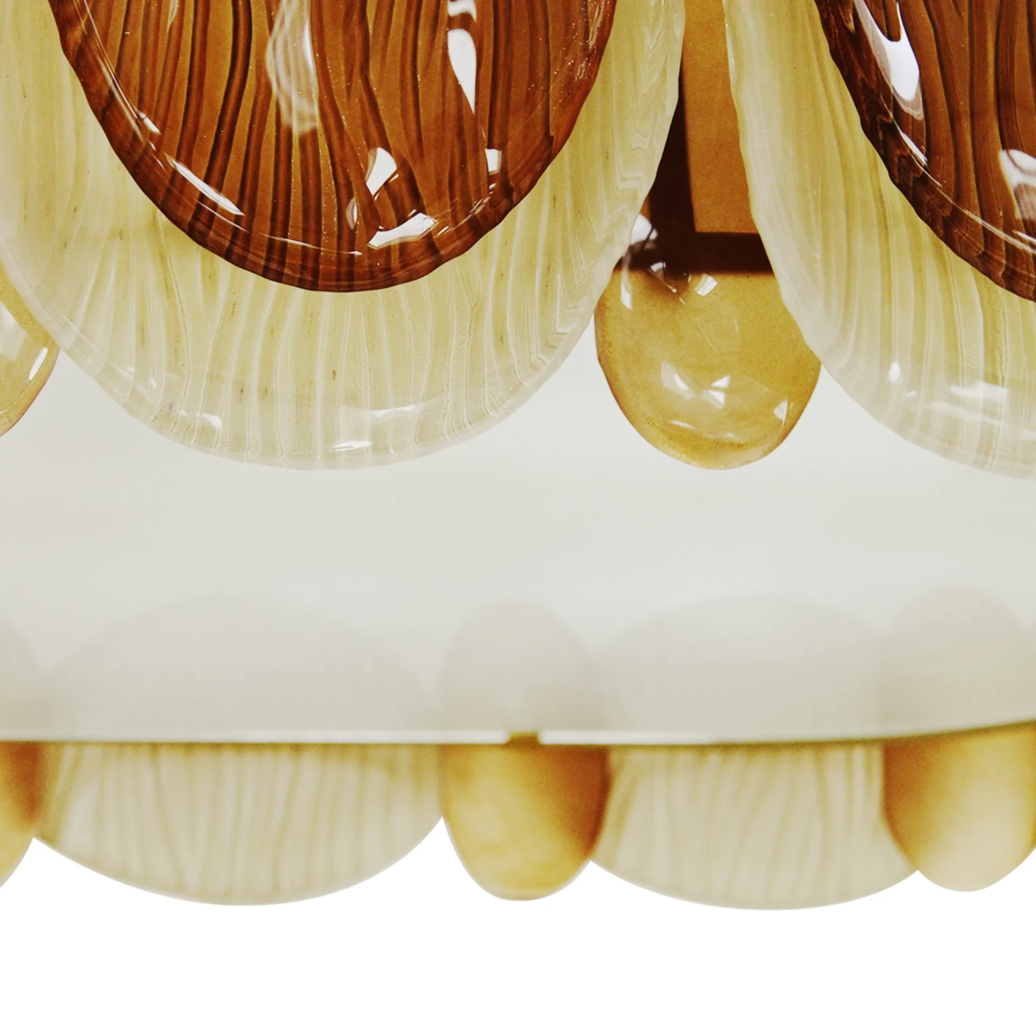 Midmodern Style Italian Brass Pendant Lamp, Brown And Beige Murano Glass