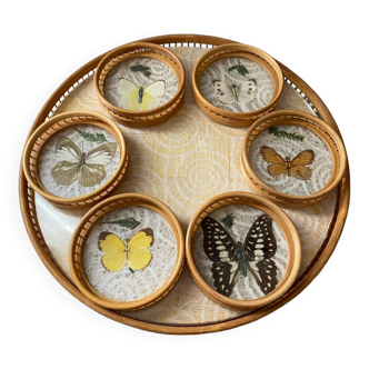 Set of 6 coasters and butterfly tray