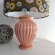 Coral tar ceramic lamp, khaki lampshade with flowers.