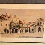 Watercolor signed Sarineau representing a view of a village