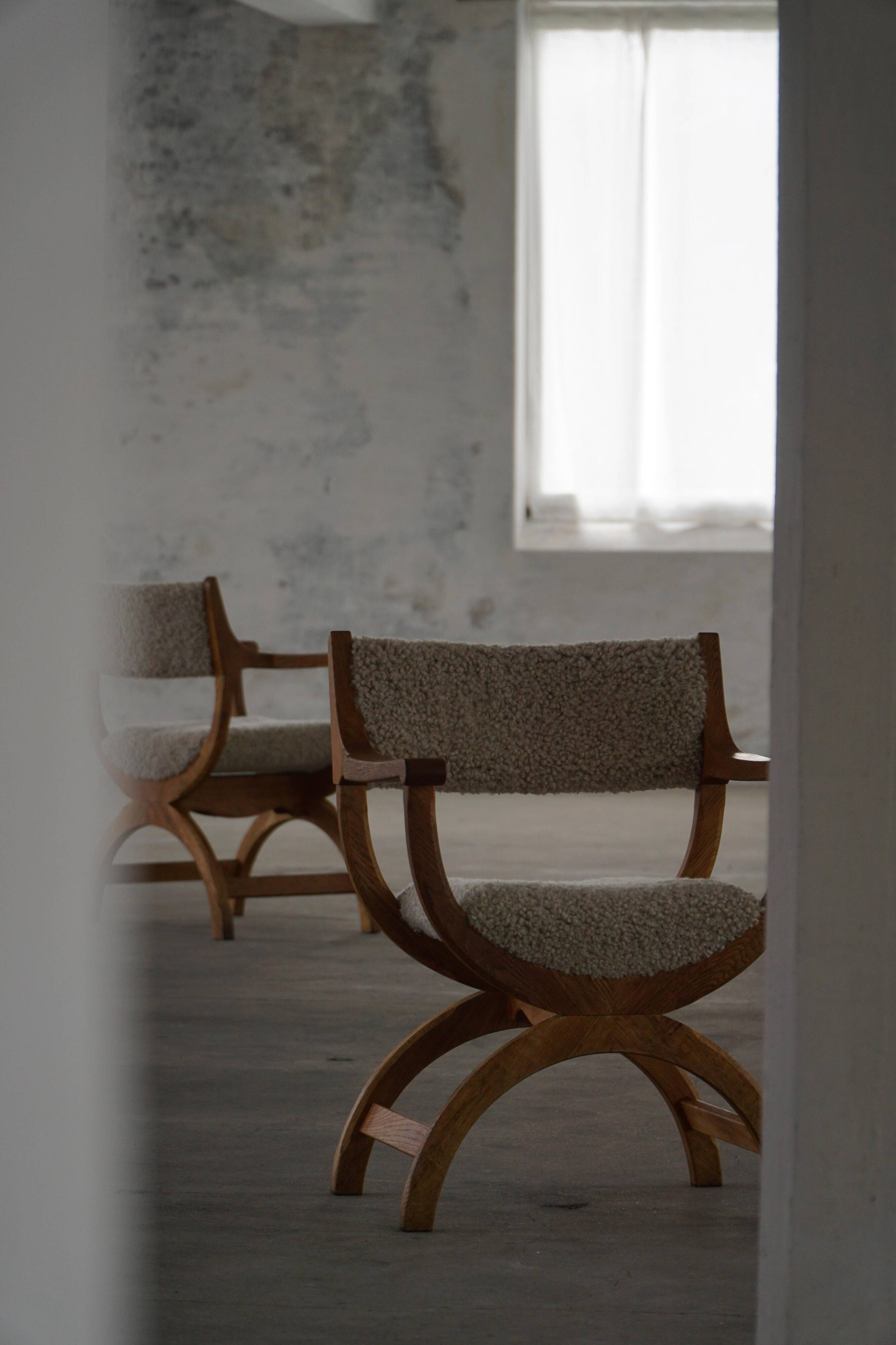 Henning Kjærnulf, Oak and lambswool armchair, "Kurul" model, Mid-century, 1960s