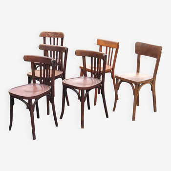 Set de 6 chaises de bistrot anciennes Baumann et autres