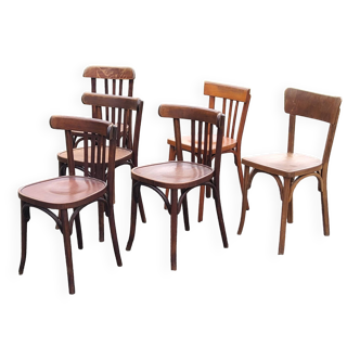 Set de 6 chaises de bistrot anciennes Baumann et autres