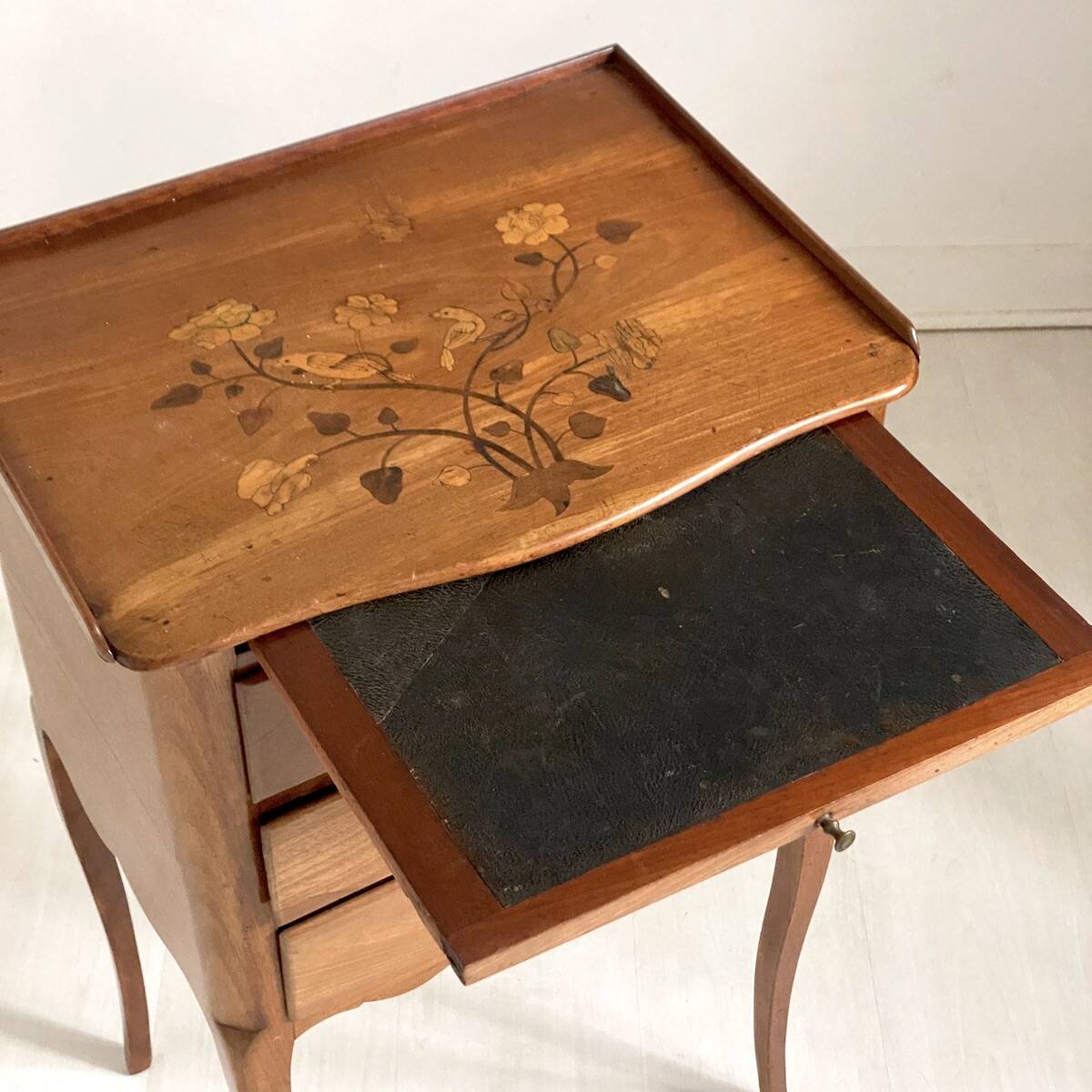 Louis XV style cherry wood bedside table with cabriole legs