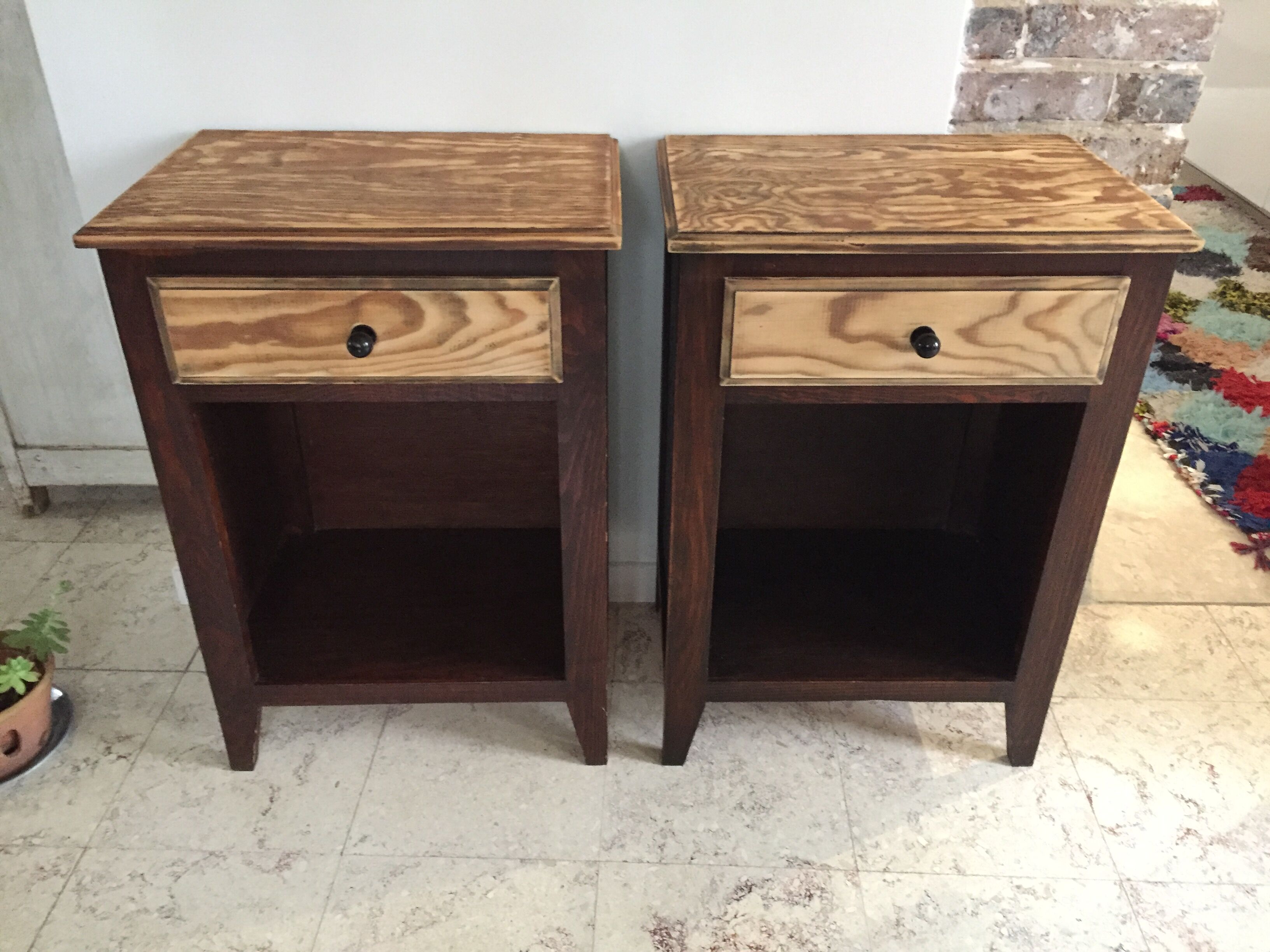 Vintage bedside tables legs compass