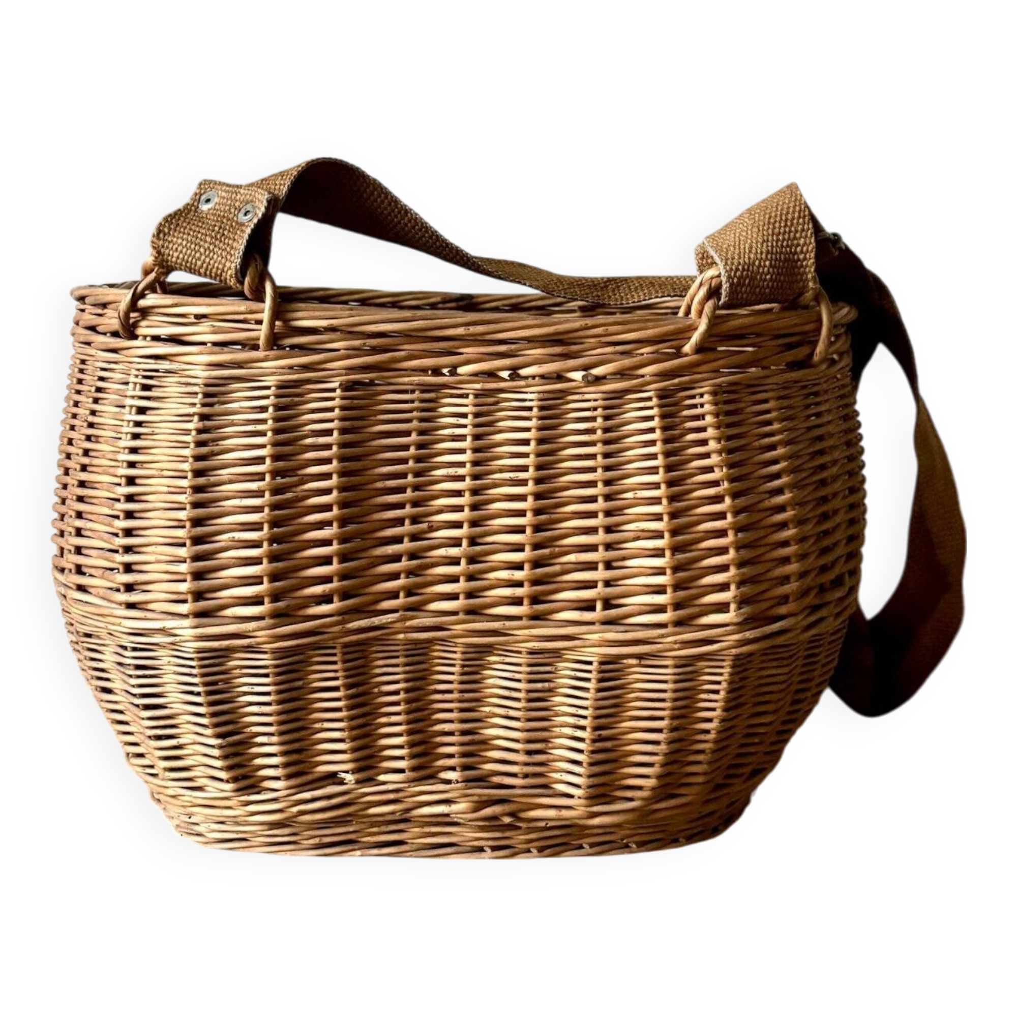 Woven wicker harvest basket