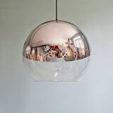 Pair of large Space Age pendant lights in clear glass and chrome, 1970s