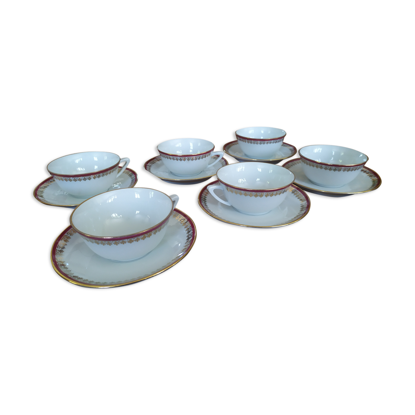 6 Pillivuyt pink and gold porcelain coffee cups