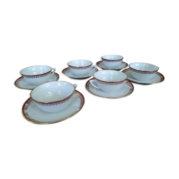 6 tasses à café porcelaine rose et or Pillivuyt