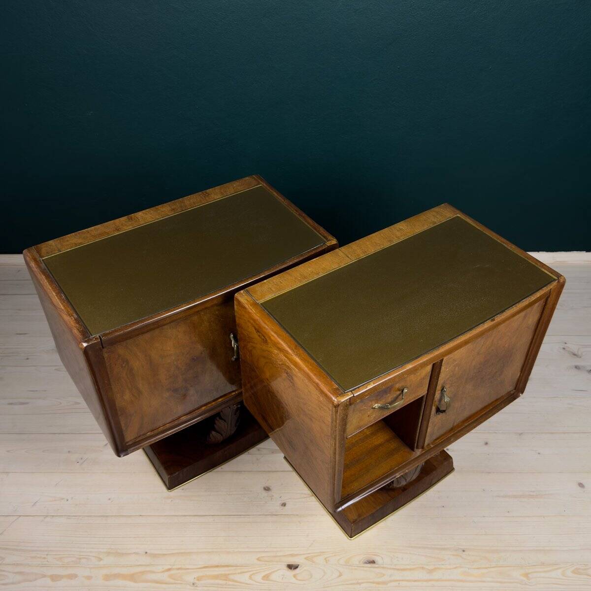 Vintage wooden bedside tables, Italy, 1950s, set of 2.