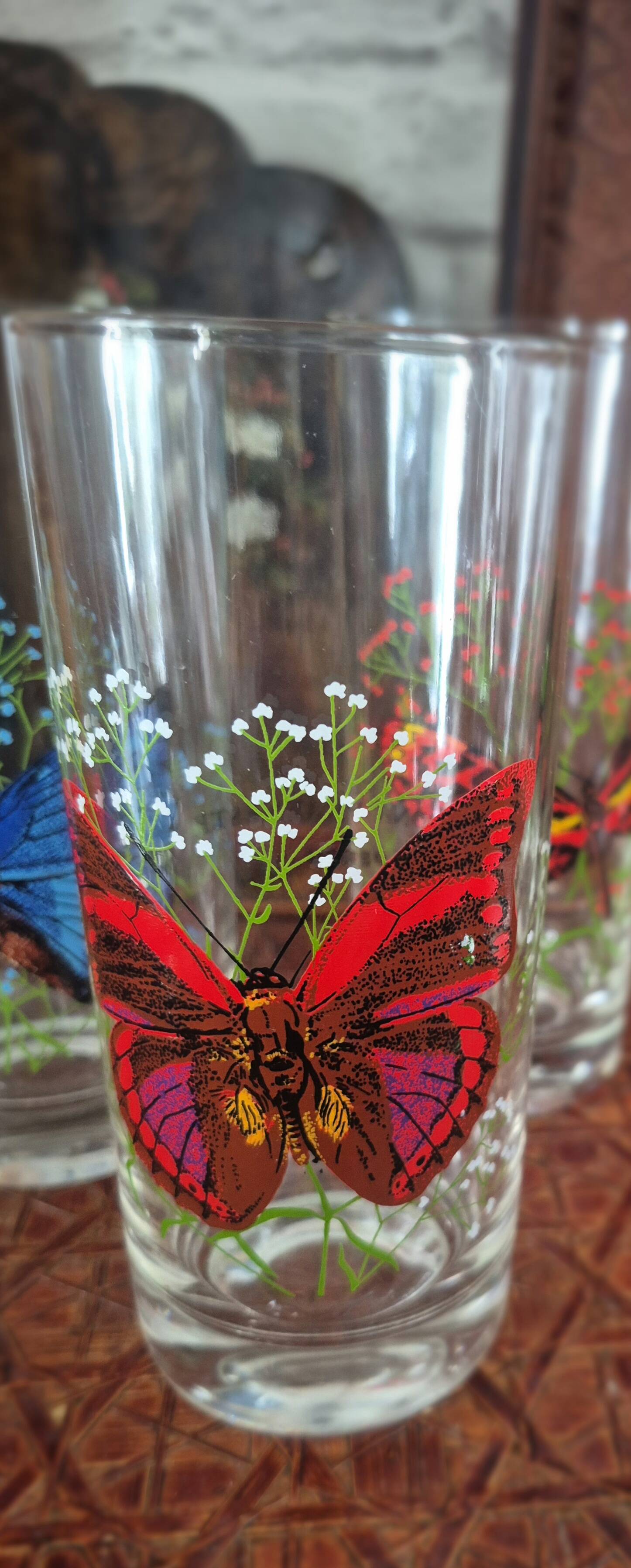 Set of 10 butterfly glasses from the Reims glassworks, vintage.