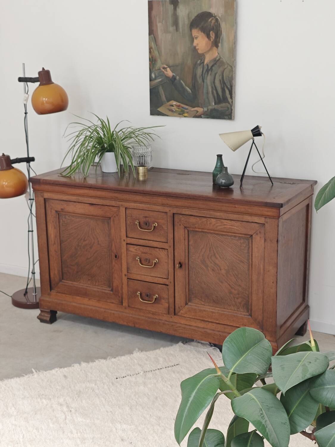 Antique solid wood workbench, dough cabinet from the 18th century.
