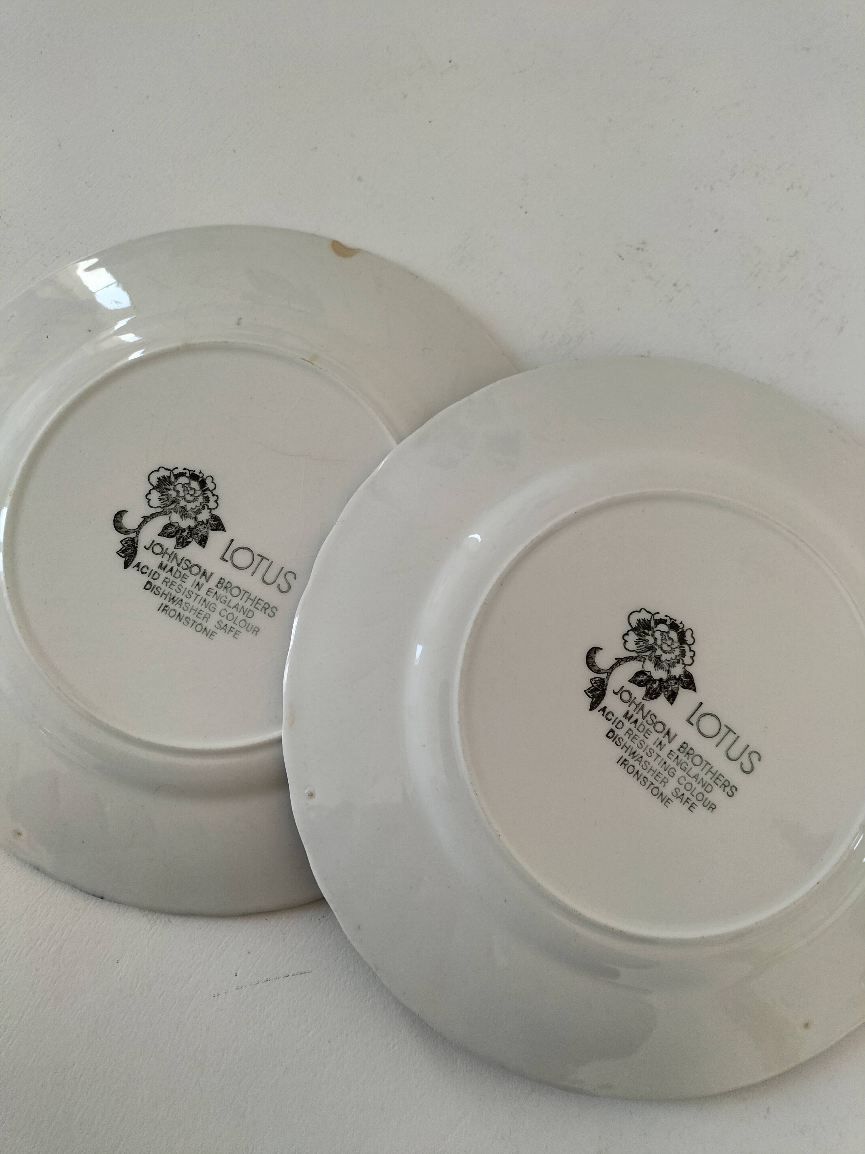 9 Johnson Brothers plates in the Lotus pattern.