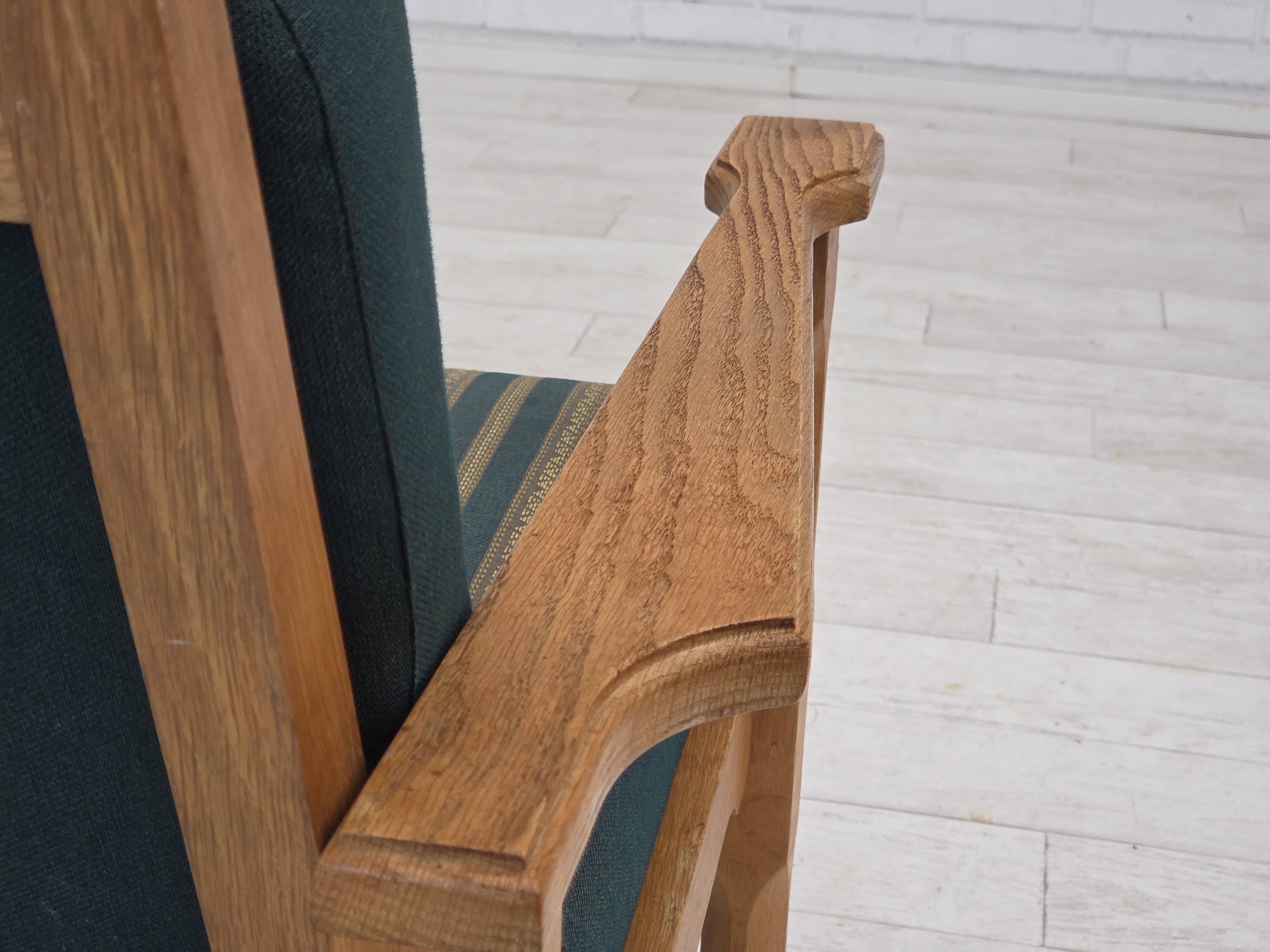 1970s, Scandinavian 2-seater sofa, furniture wool, solid oak wood.