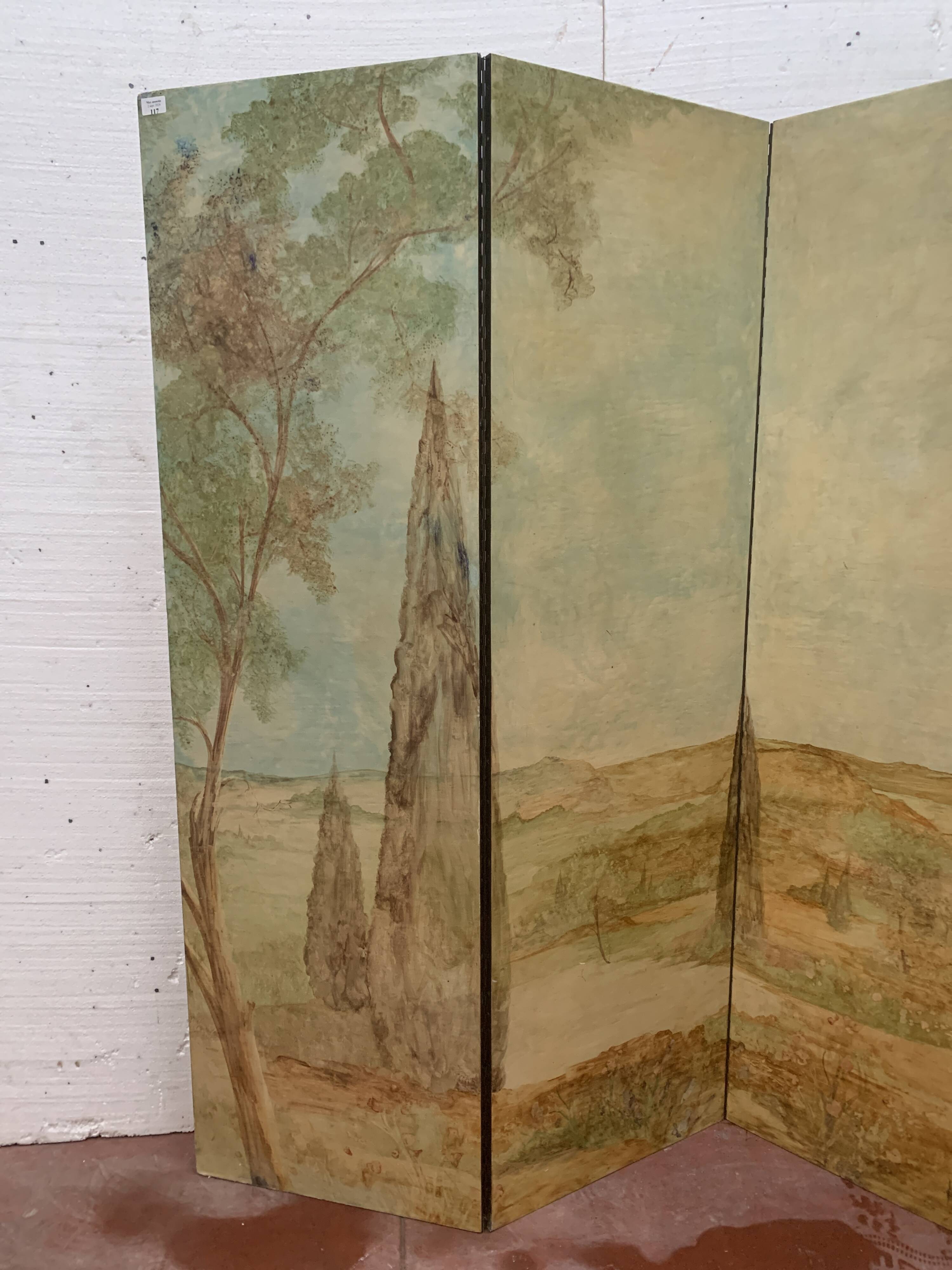 20th century three-leaf painted screen